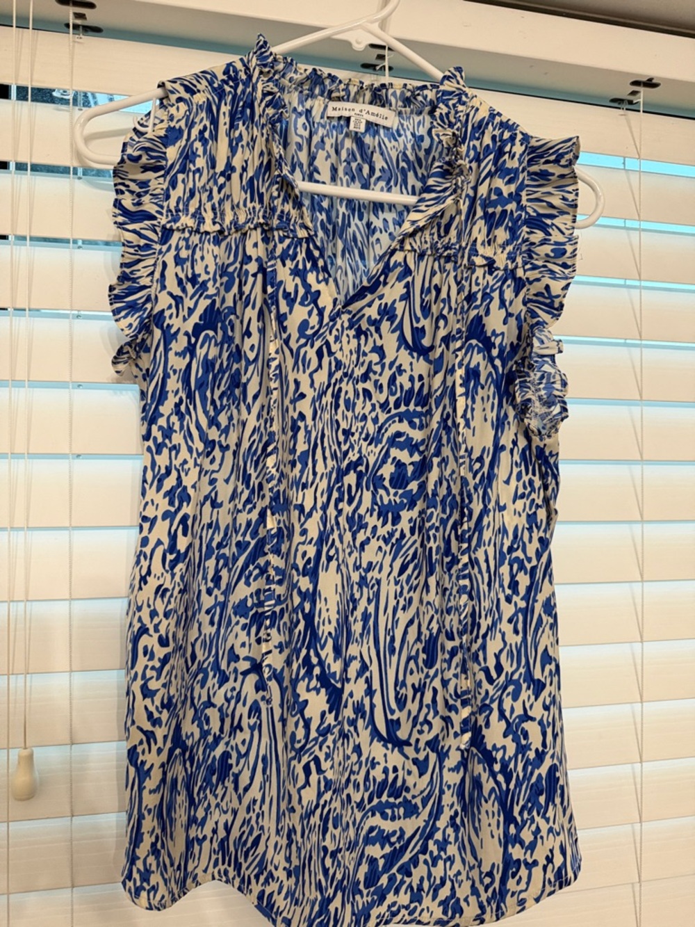 Michael Stars Blue & White Ruffle Sleeve V-Neck Camisole